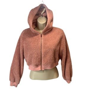 Beautees Zip Up Teddy Fuzzy Pink Cropped Hoodie Girls Size XL